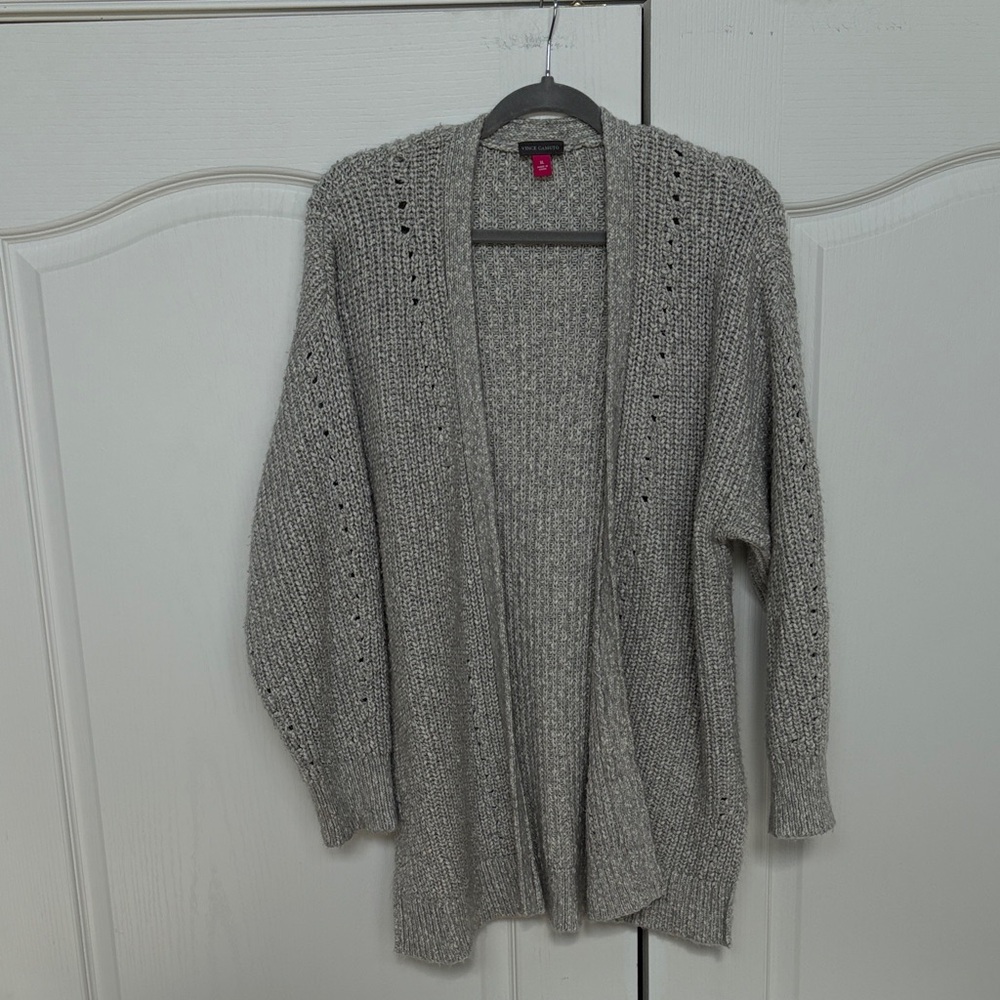 Vince Camuto Light Gray Open-Front Knit Cardigan